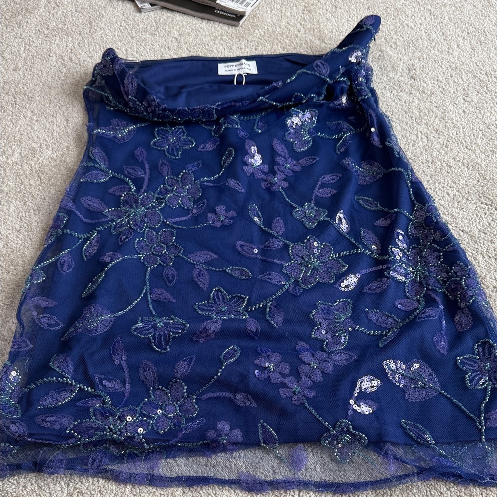 Peppermayo Strapless Dress in Navy and Lavender